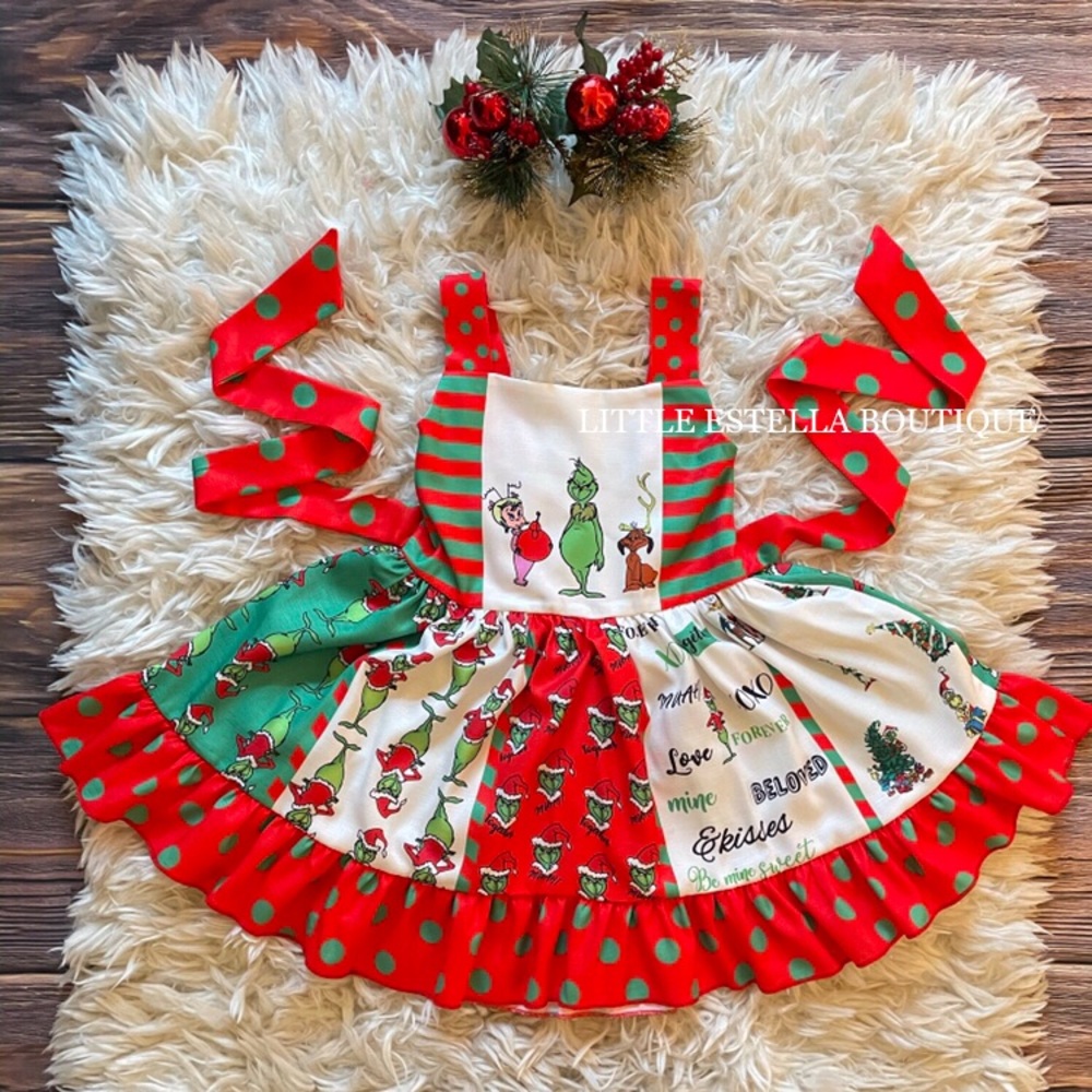 Girls Christmas Grinch Twirl Dress